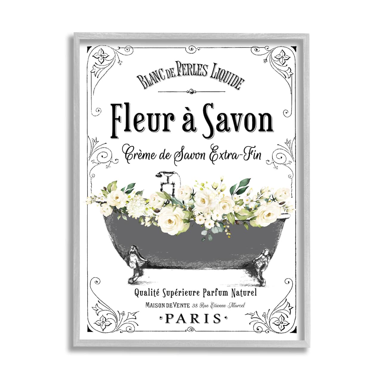 Stupell Industries Fleur a Savon Vintage Parisian Bathroom Floral Tub Framed Wall Art